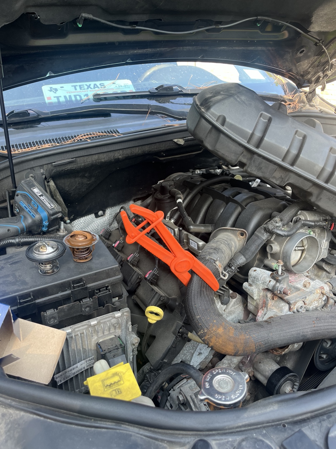 Engine cooling repair in progress